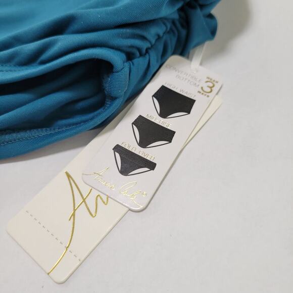 Anne Cole Plus Size High-Waist Shirred Bikini Bottoms Deep Sea Blue NWT US 20W - Picture 8 of 11